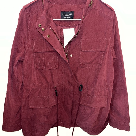 Love Tree Maroon Military Style Jacket Size M NWT - Picture 7 of 10